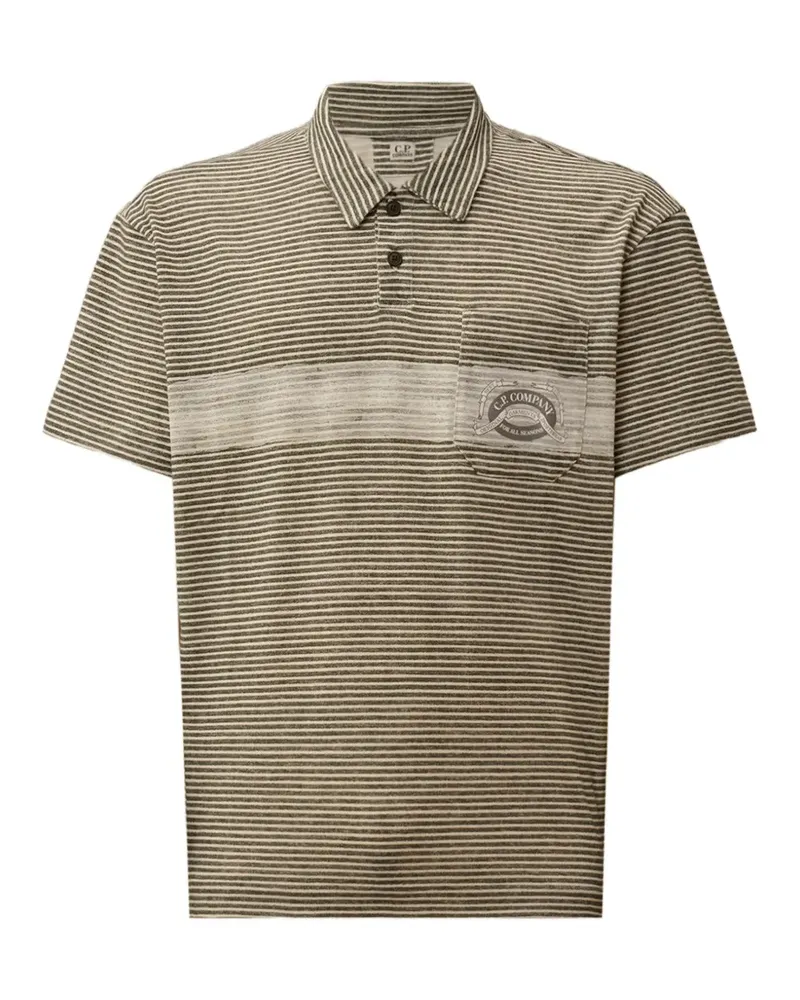C.P. Company Gestreiftes Poloshirt mit Brusttasche - Grün Grün