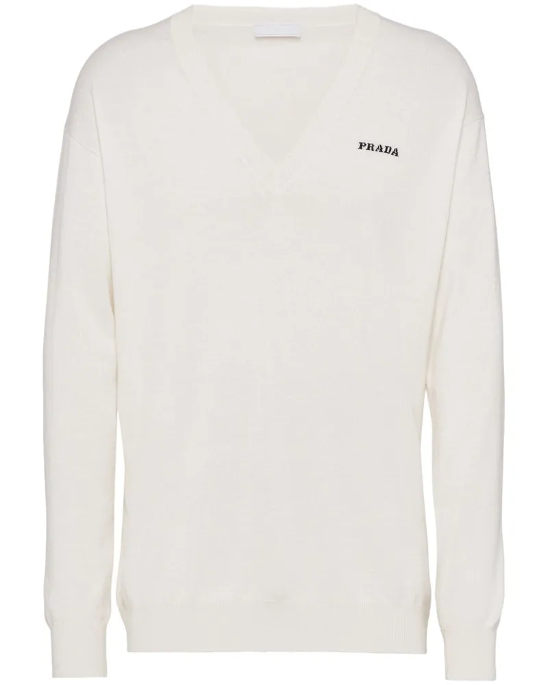 Prada Kaschmirpullover mit V-Ausschnitt - Weiß Weiß