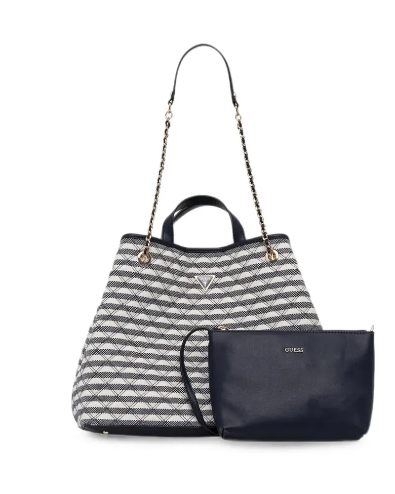Guess Giully striped diamond-quilted tote bag - Weiß Weiß