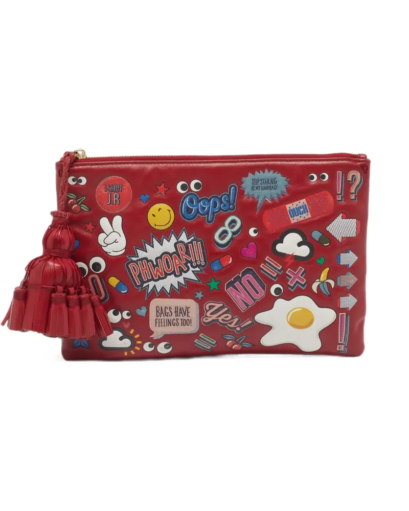 Anya Hindmarch Georgiana sticker-print clutch bag - Rot Rot