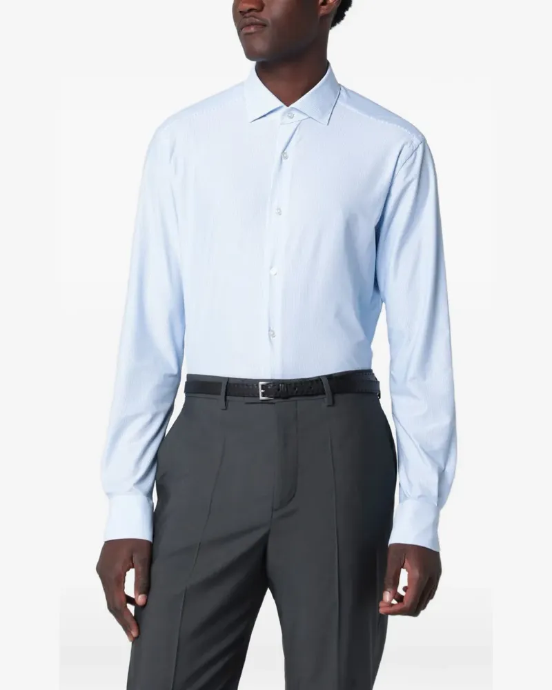 XACUS Gestreiftes Seidenhemd - Blau Blau