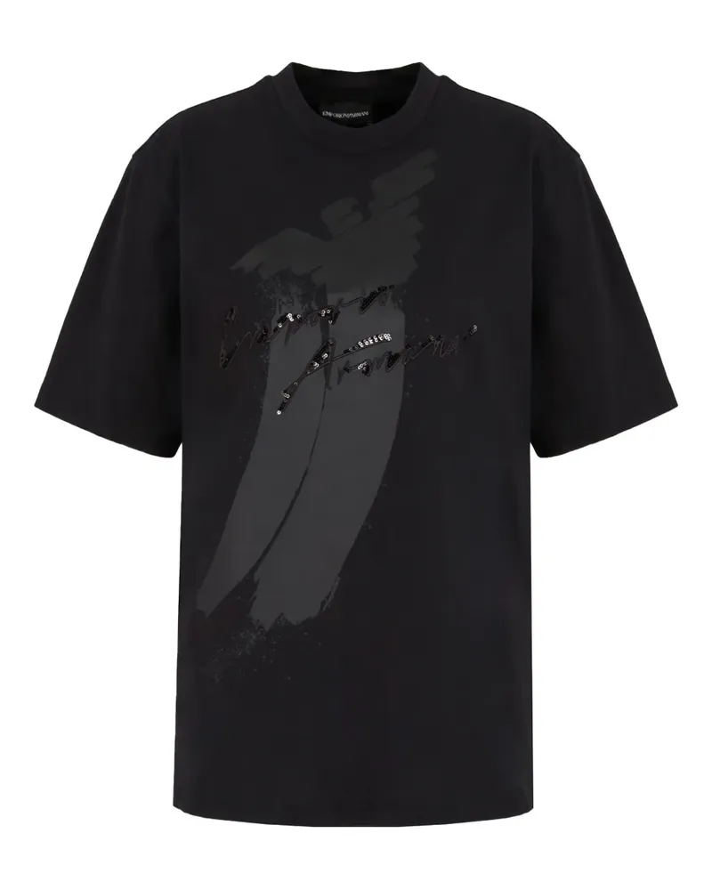 Emporio Armani Pailletten-T-Shirt mit Adler-Logo - Schwarz Schwarz