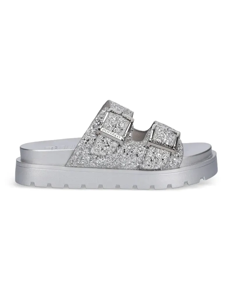 Buffalo Flache Raya Ari Glam Sandalen mit Glitter-Optik - Silber Silber