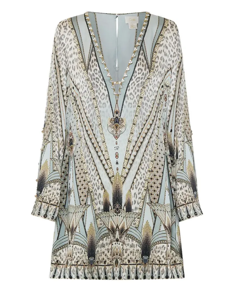 Camilla crystal-embellished printed mini dress - Grau Grau