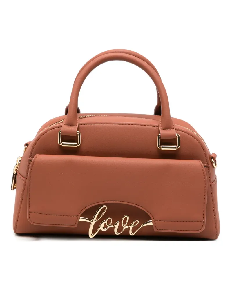 Moschino Shopper mit Logo-Schild - Braun Braun