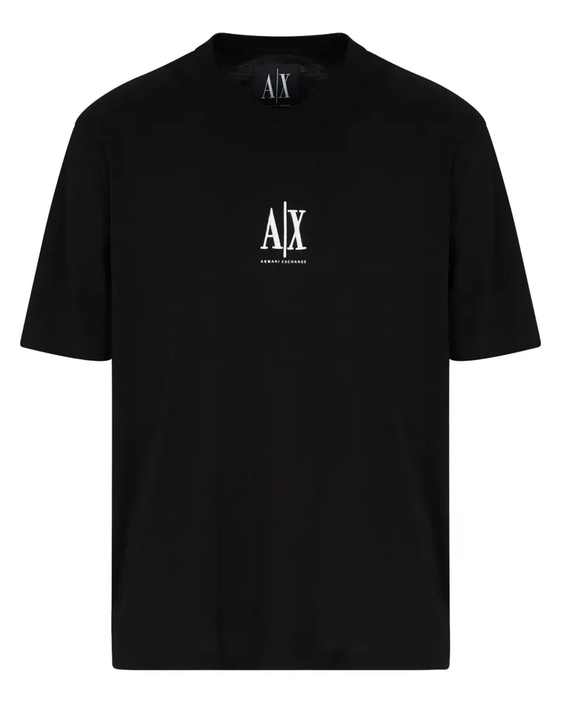 Armani Exchange T-Shirt mit Logo-Stickerei - Schwarz Schwarz