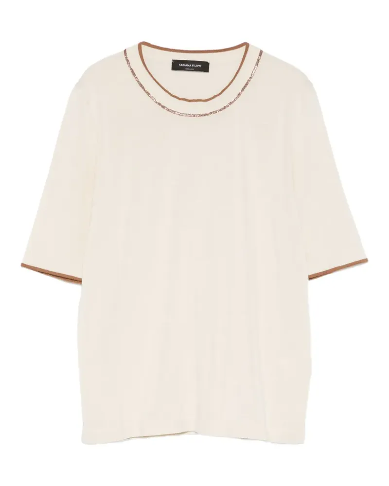 Fabiana Filippi contrast-trim knitted T-shirt - Nude Nude