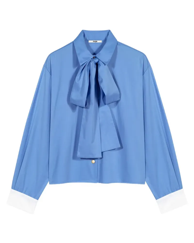 Maje cotton pussy bow shirt - Blau Blau