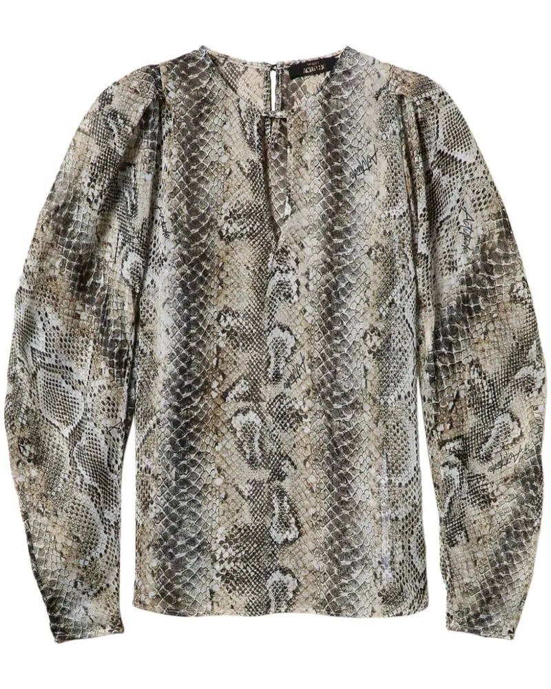 Twin-Set Bluse aus Chiffon-Krepp mit Schlangenleder-Print - Grau Grau