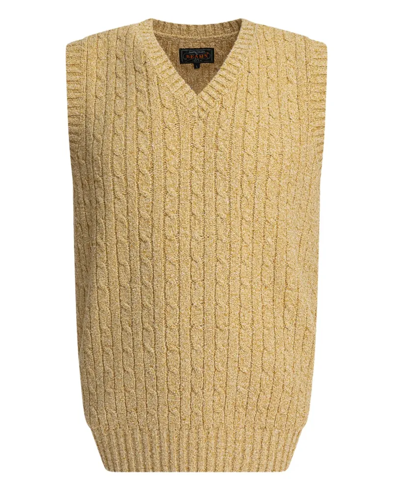 Beams Plus Pullunder mit Zopfmuster - Nude Nude