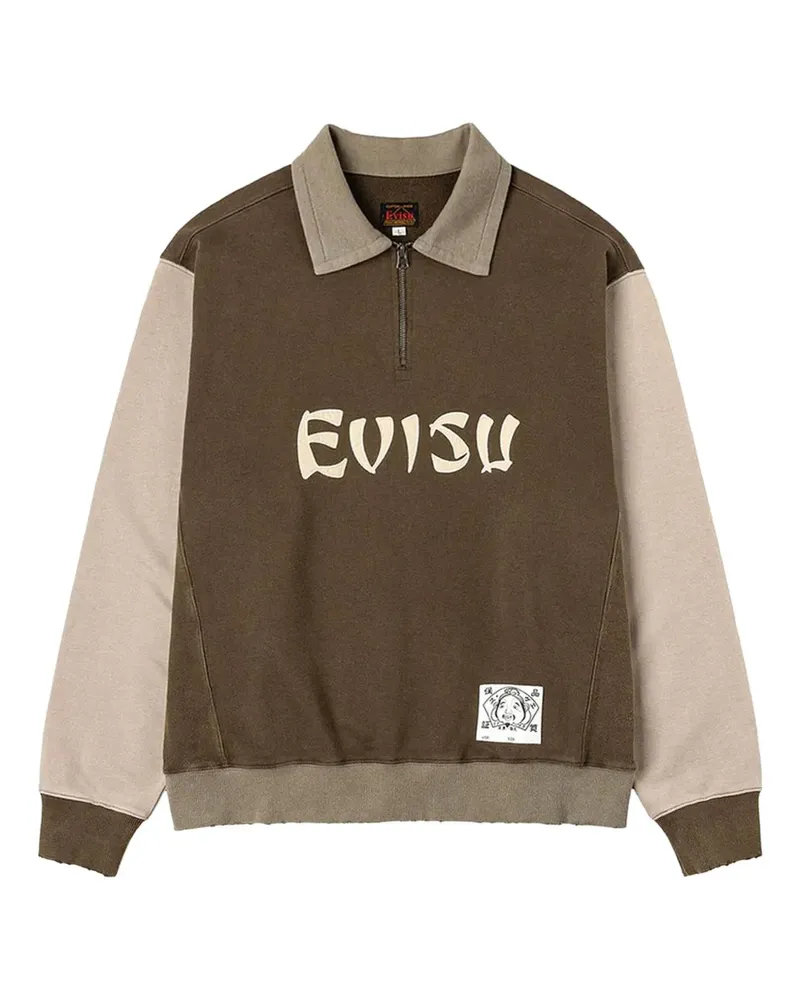 Evisu zip-up colour-block polo shirt - Braun Braun