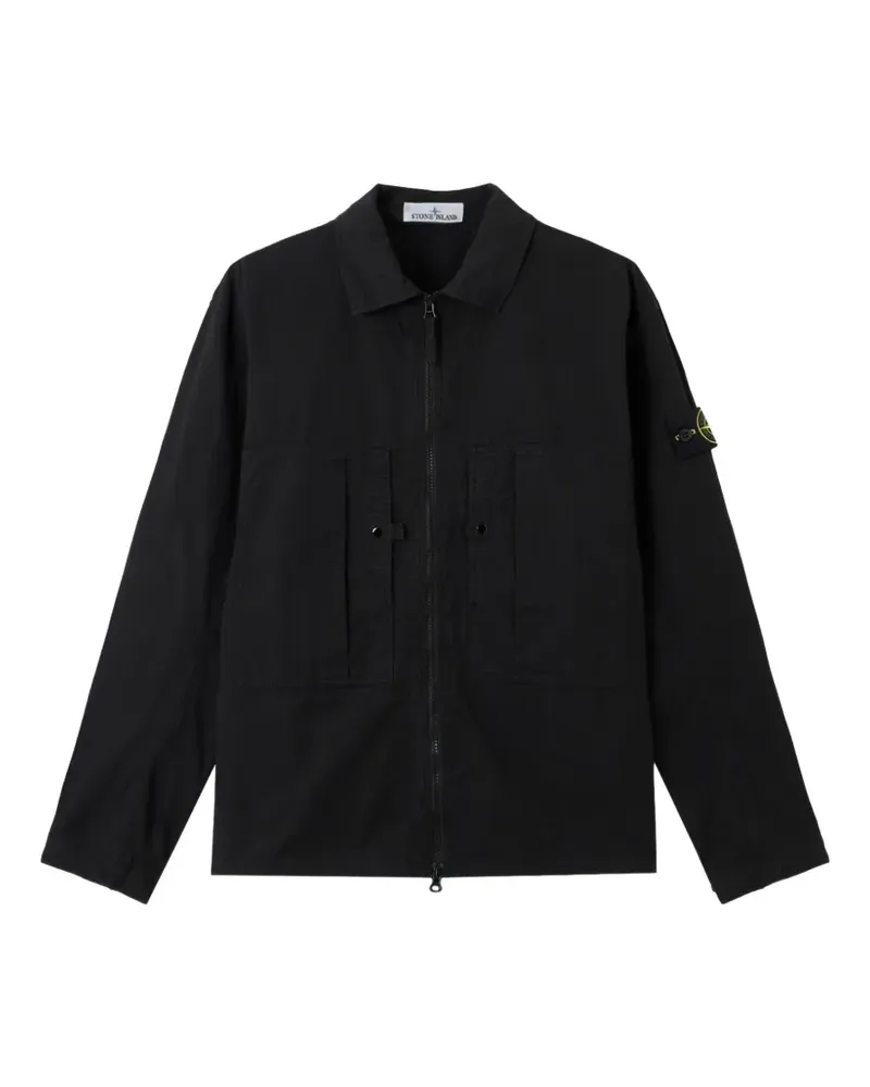 Stone Island 1200005 Hemdjacke aus mercerisierter Bio-Baumwolle in Ripstop-Qualität - Schwarz Schwarz