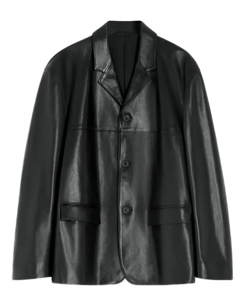 Christophe Lemaire Einreihige Lederjacke - Schwarz Schwarz