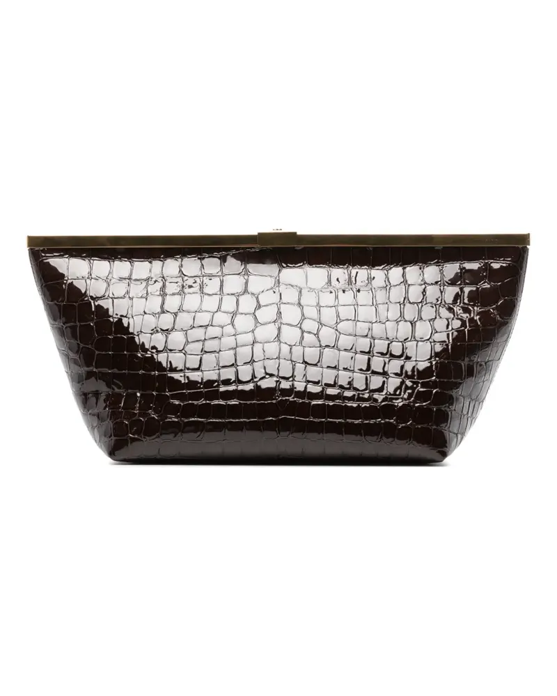 Jimmy Choo Ganache shiny croc-embossed leather clutch - Braun Braun