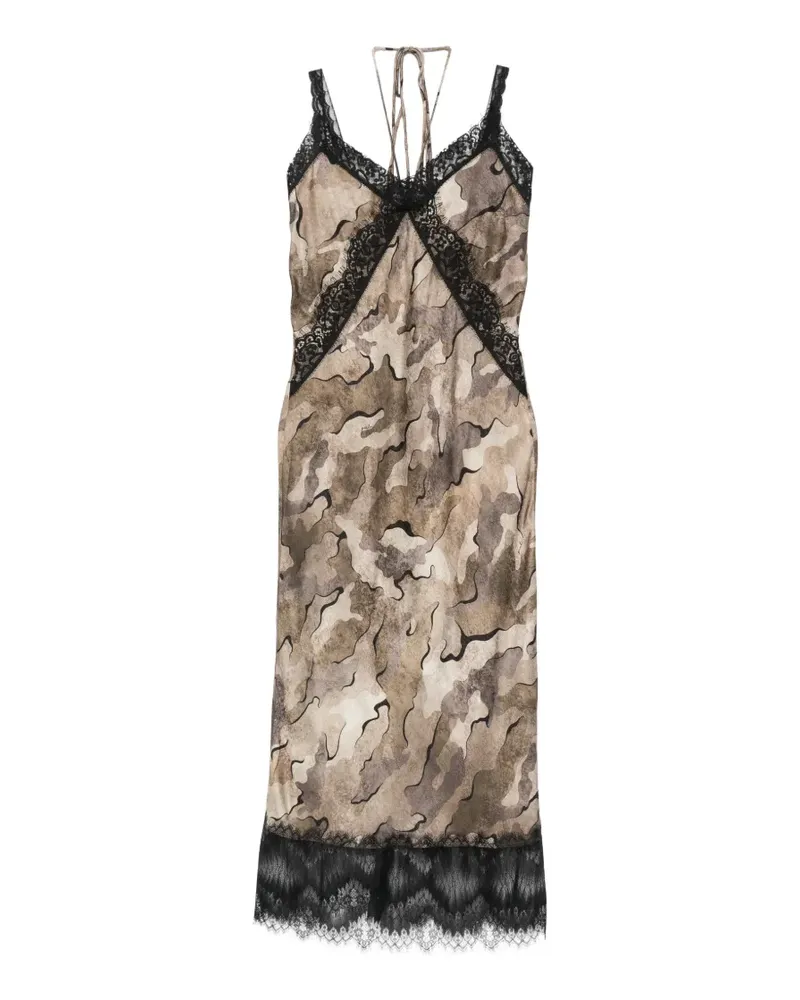 Pinko Rabbocco camouflage-print lace-trim midi dress - Grün Grün