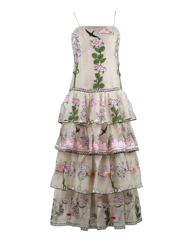 Vivetta Gestuftes Midikleid mit Blumenstickerei - Nude Nude