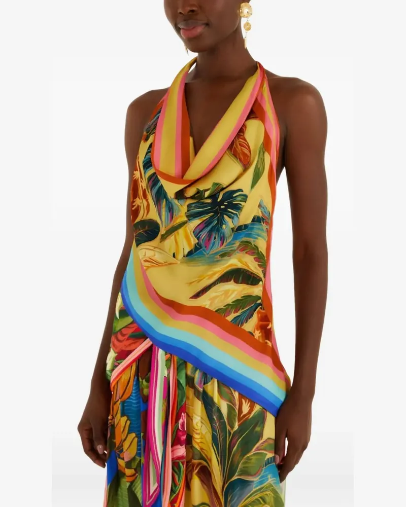 FARM Rio Rainbow tropical-print cowl-neck top - Gelb Gelb