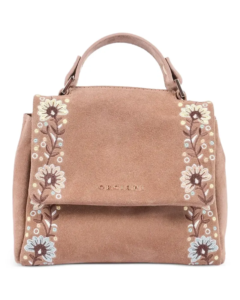 Orciani Schultertasche mit Blumenstickerei - Braun Braun