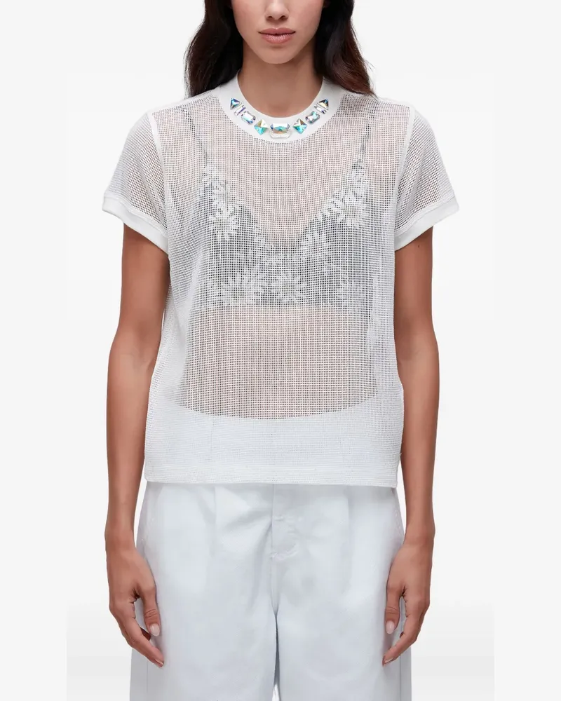 Osklen Mesh-T-Shirt mit Kristallen - Weiß Weiß