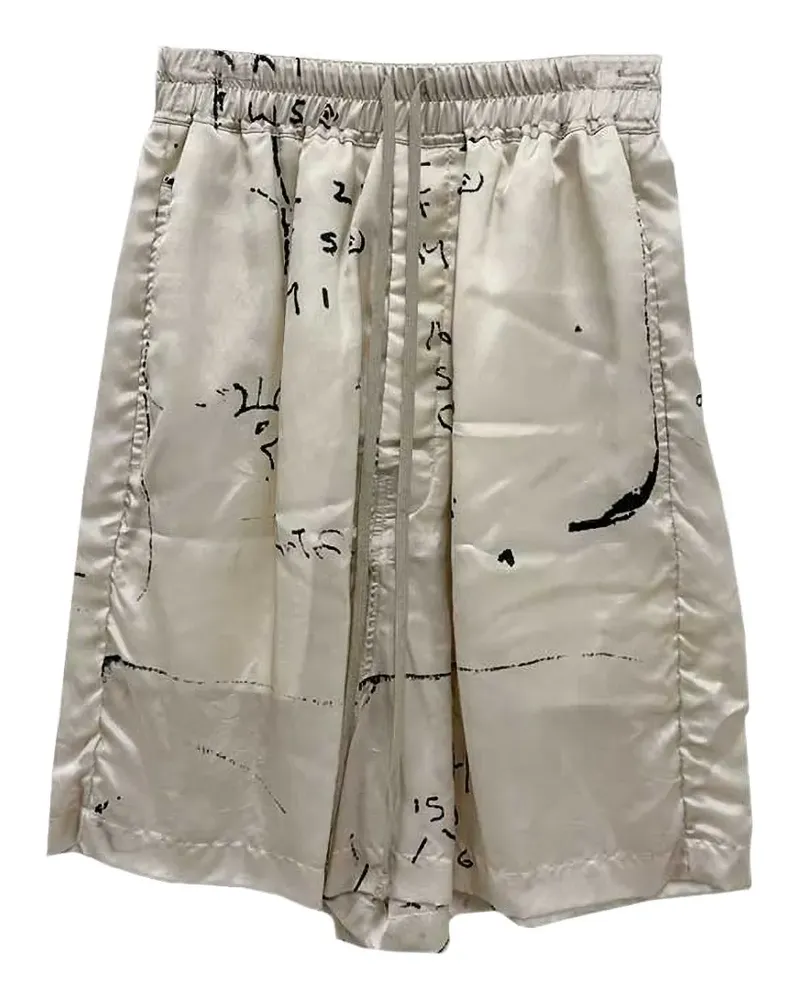 Rick Owens graphic-print wide-leg shorts - Nude Nude