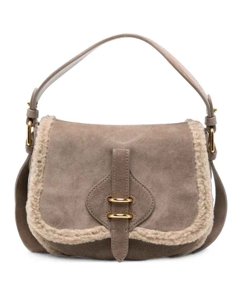 Coccinelle shearling-trim suede shoulder bag - Grau Grau