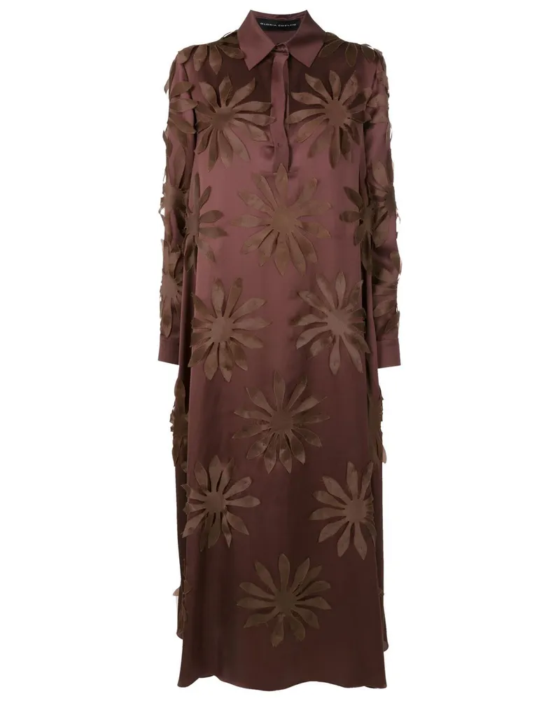 Gloria Coelho Seidenkleid mit Blumenapplikation - Braun Braun