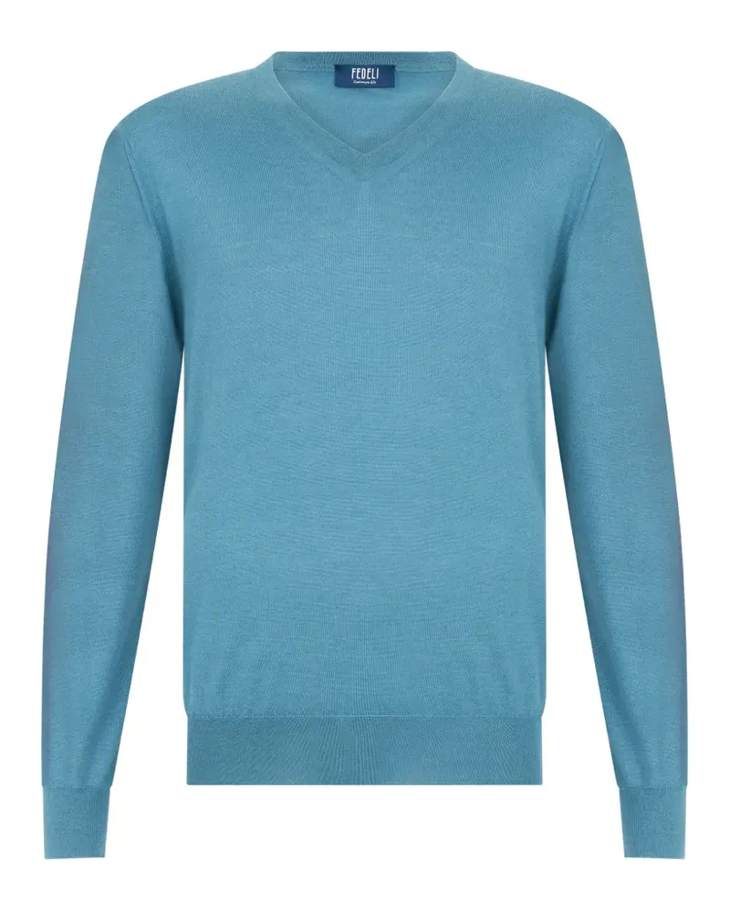 Fedeli V-neck long-sleeve sweater - Blau Blau