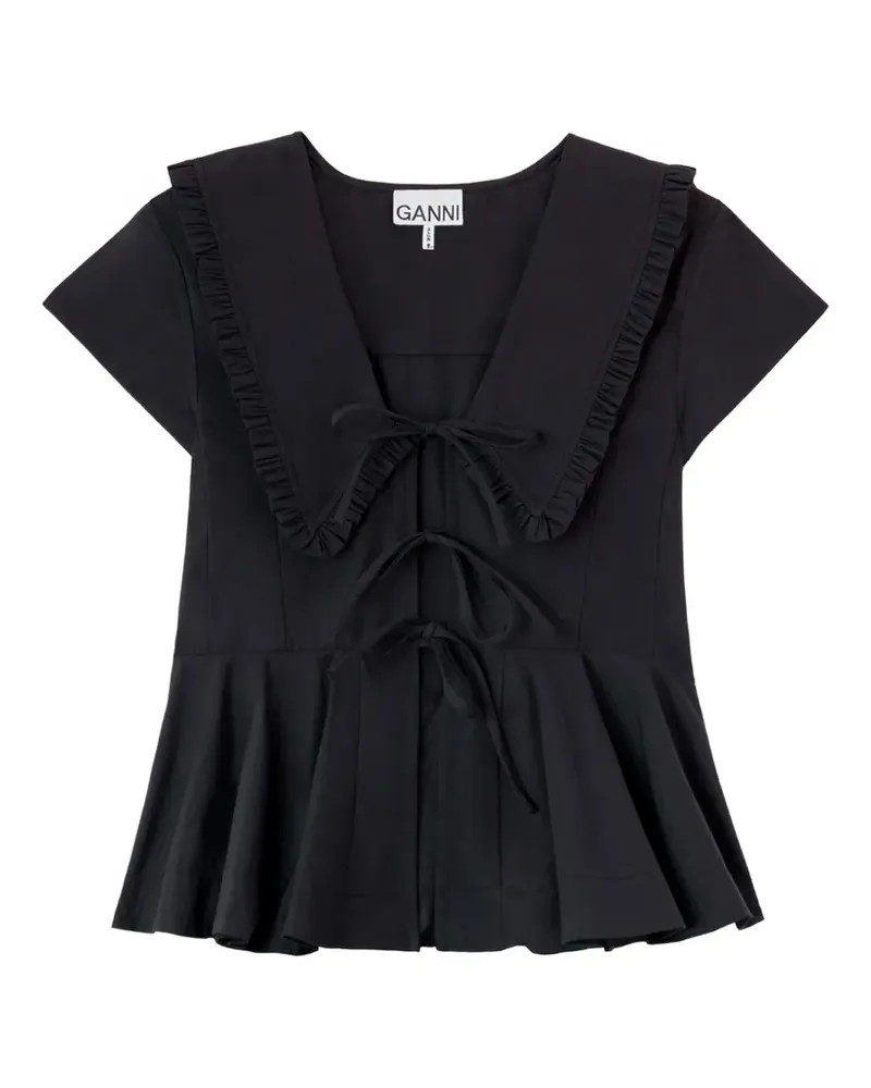 Ganni Schößchen-Bluse mit Rüschenkragen - Schwarz Schwarz