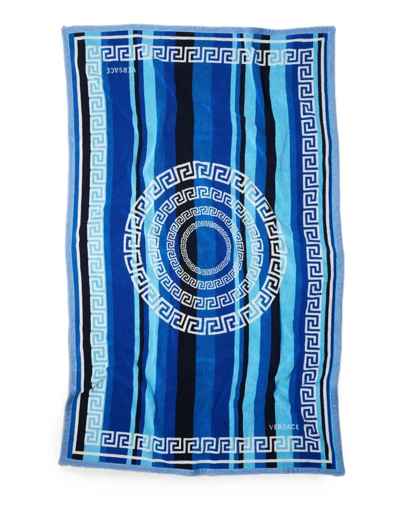 Versace Gestreiftes Badetuch aus Baumwoll-Jacquard - Blau Blau