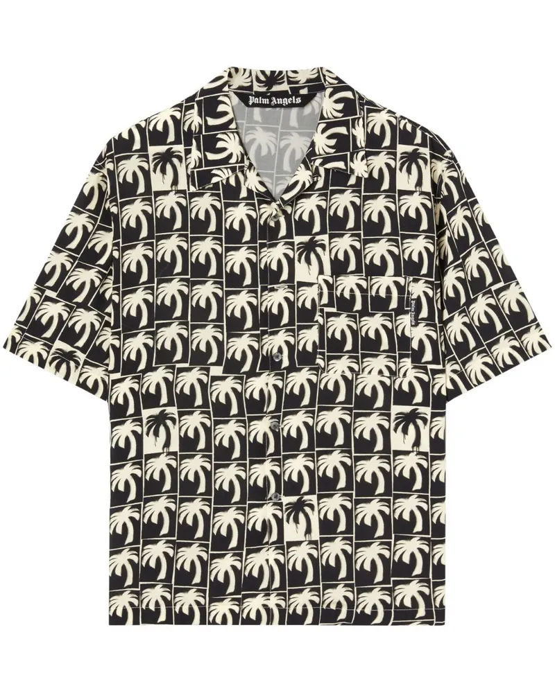 Palm Angels Bowlinghemd mit Palmen-Print - Schwarz Schwarz
