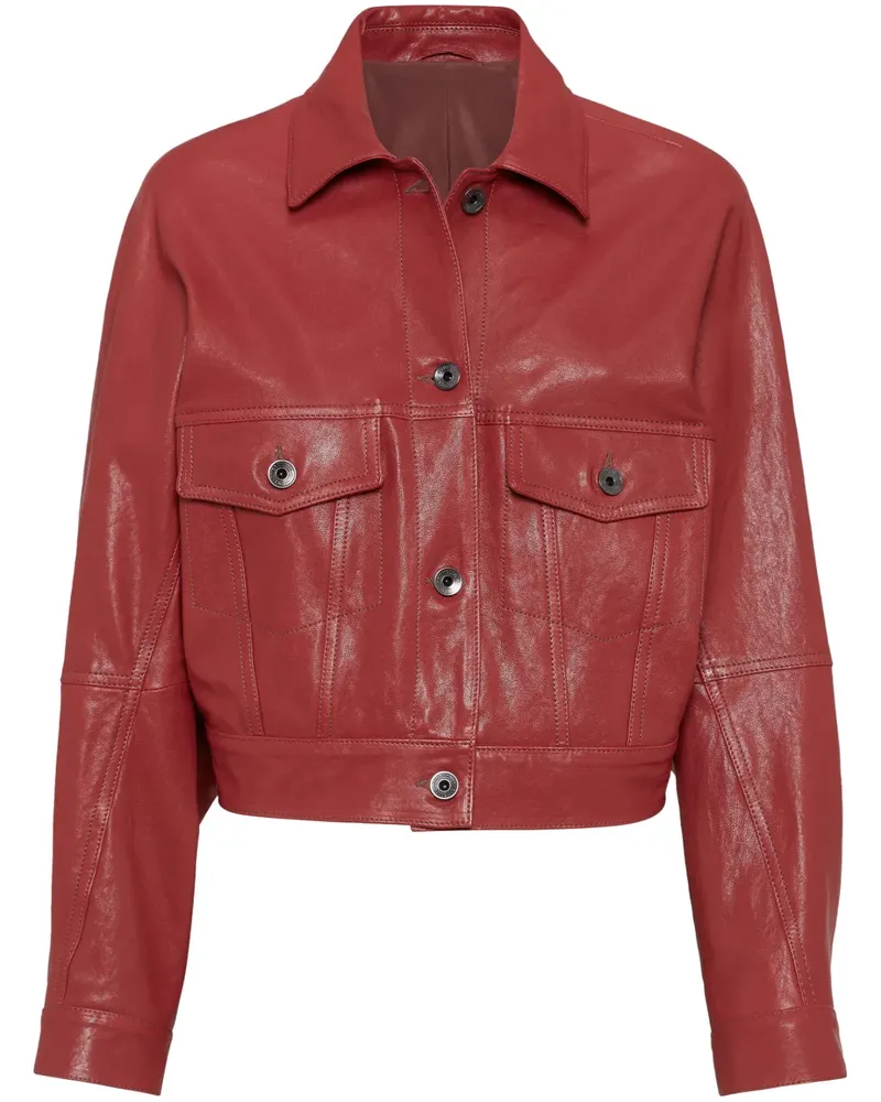 Brunello Cucinelli Cropped-Jacke aus Leder - Rot Rot