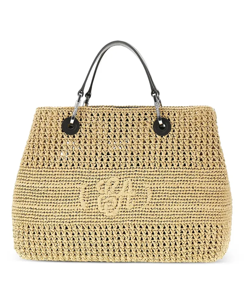 Emporio Armani logo-embroidered woven tote bag - Nude Nude