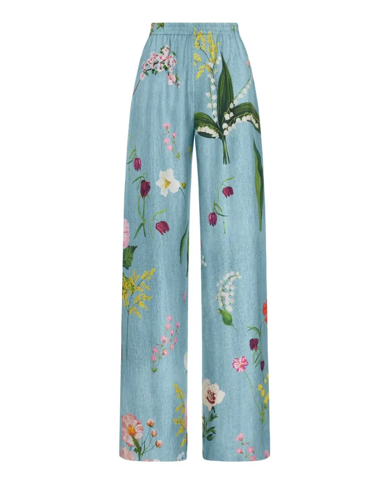 Oscar de la Renta Palazzohose aus Seide mit Blumenprint - Blau Blau