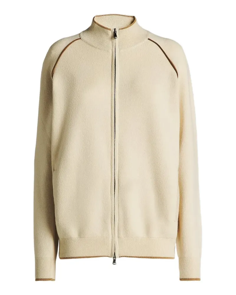 Kiton Pullover mit Raglanärmeln und Lederbesatz - Nude Nude