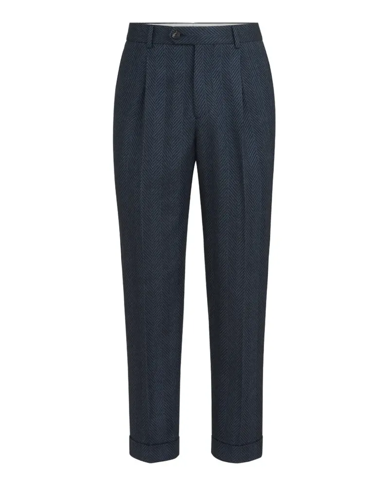Brunello Cucinelli cashmere and silk Chevron flannel trousers with pleat - Blau Blau