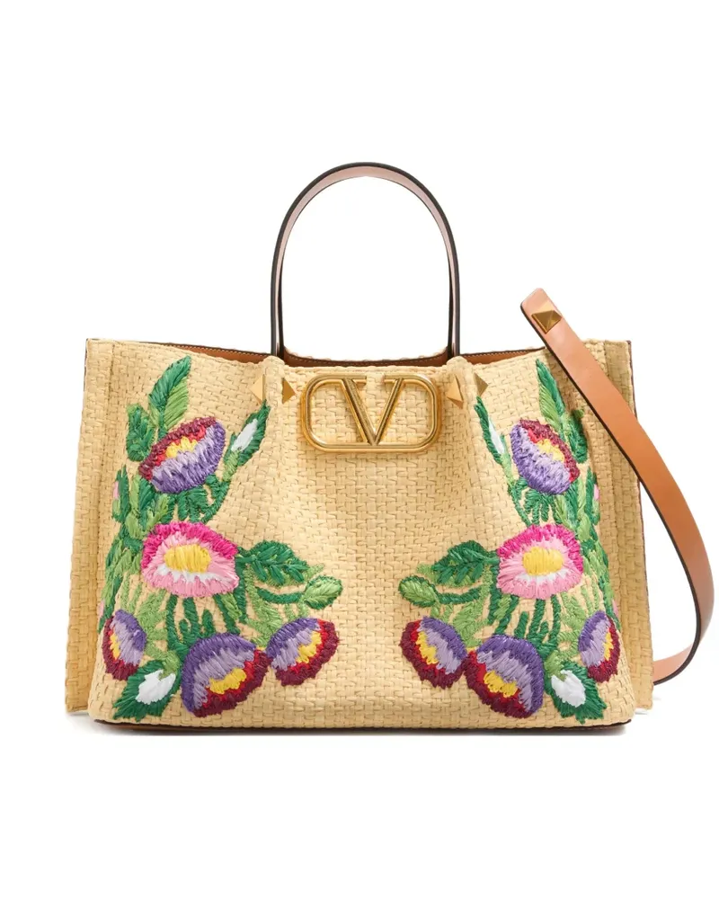Valentino Garavani Mittelgroße Tote Bag mit Blumenstickerei - Nude Nude