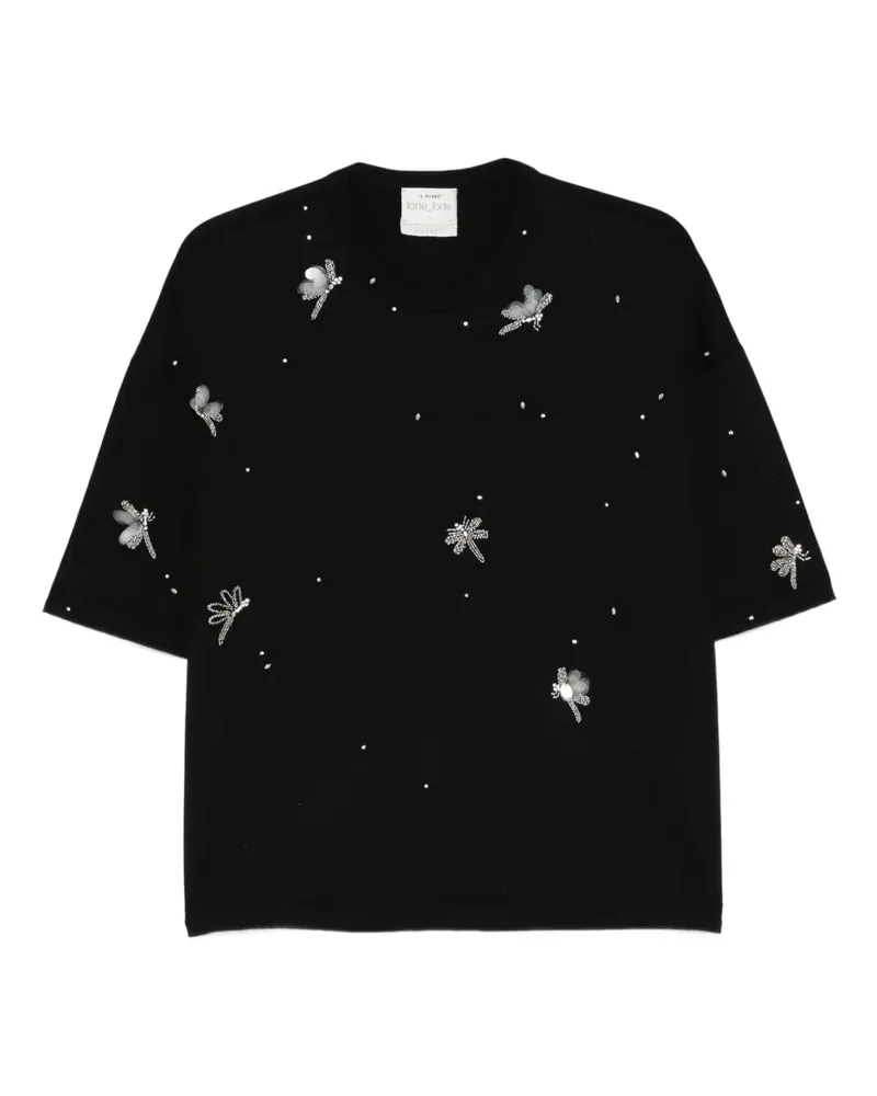 forte_forte T-Shirt mit Libellendetail - Schwarz Schwarz