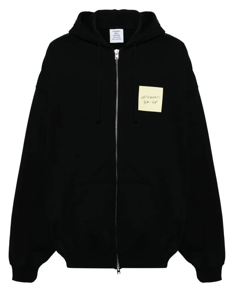 VETEMENTS logo-patch zip-up hoodie Schwarz