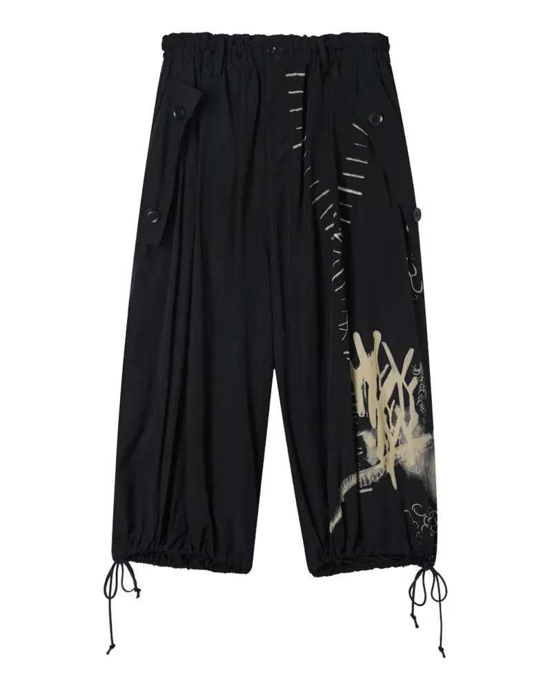 Yohji Yamamoto drawstring printed trousers - Schwarz Schwarz