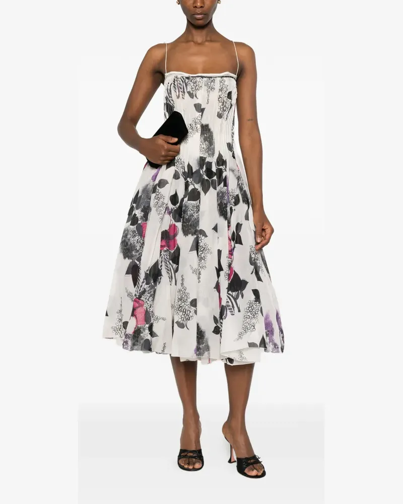 Roberto Cavalli floral-print bustier midi dress - Weiß Weiß