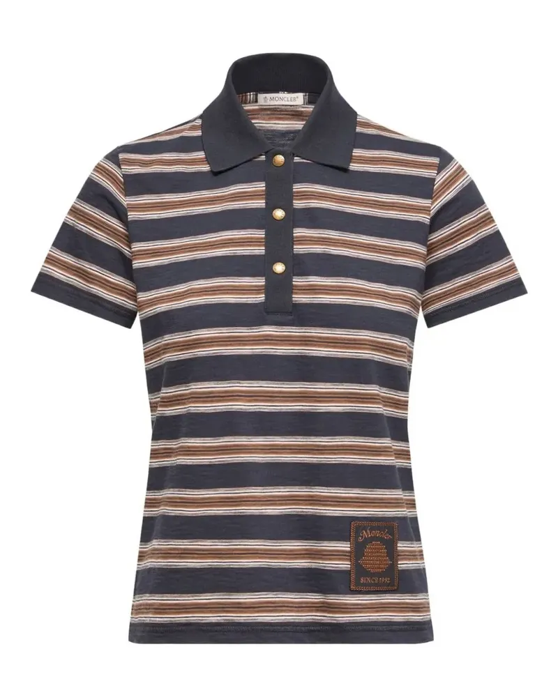 Moncler Gestreiftes Poloshirt mit Logo-Patch - Blau Blau