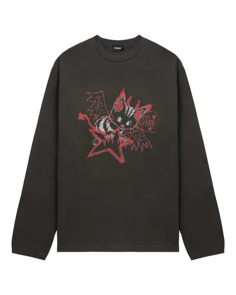 WE 11 DONE Langarmshirt mit Cat-Star-Print - Grau Grau