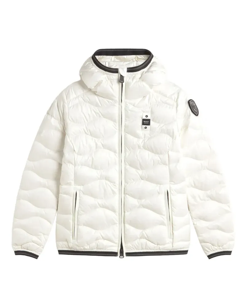 Blauer Gesteppte Kapuzenjacke - Weiß Weiß