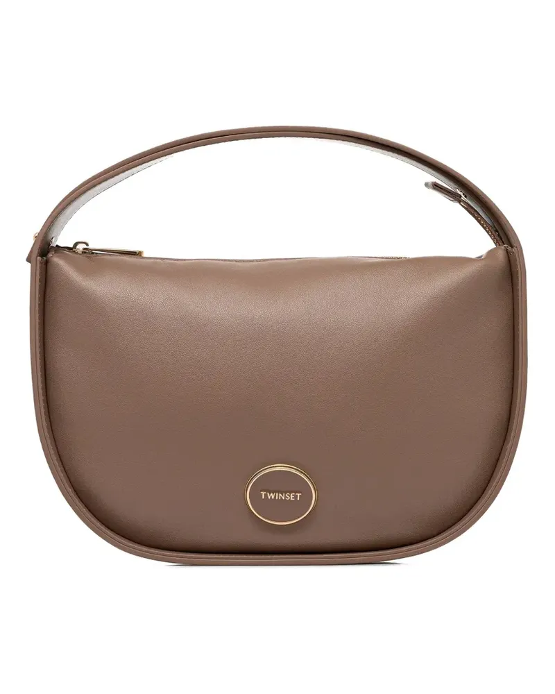 Twin-Set Shopper mit Logo-Schild - Braun Braun