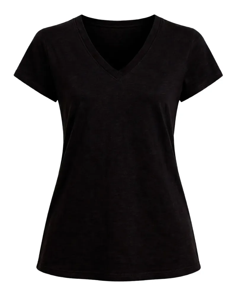 Velvet V-neck T-shirt - Schwarz Schwarz
