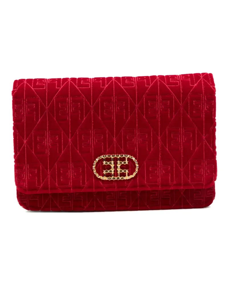Elisabetta Franchi monogram-patterned velvet-effect shoulder bag - Rot Rot