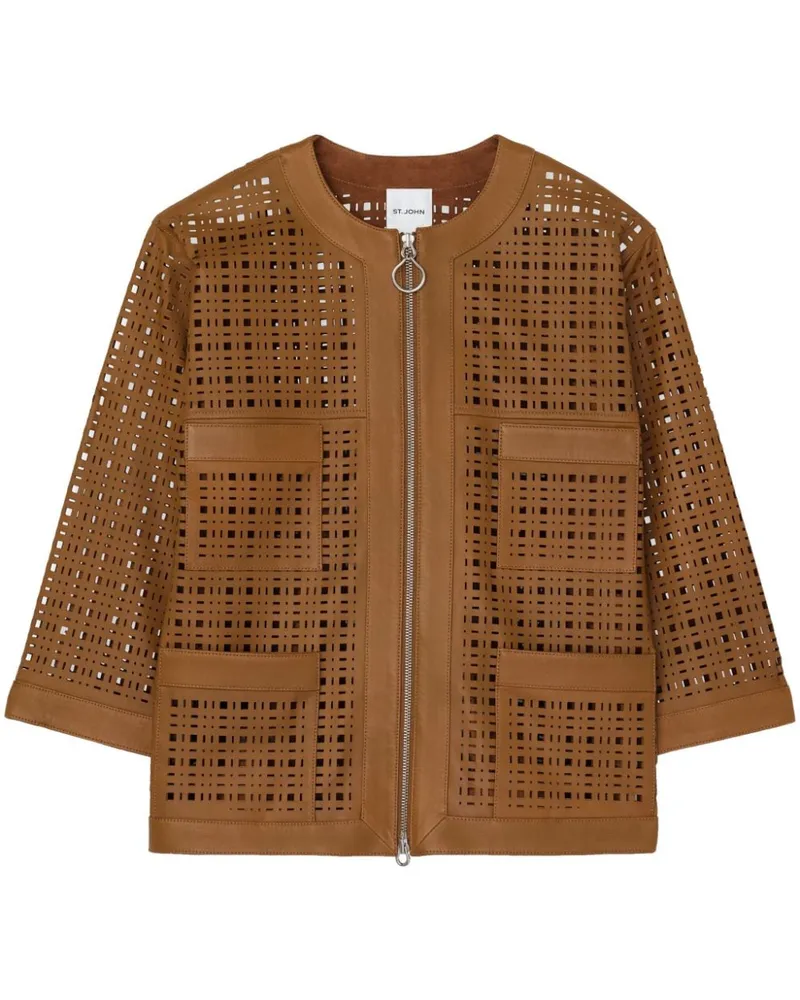 ST. JOHN Lederjacke mit Laser-Cuts Braun