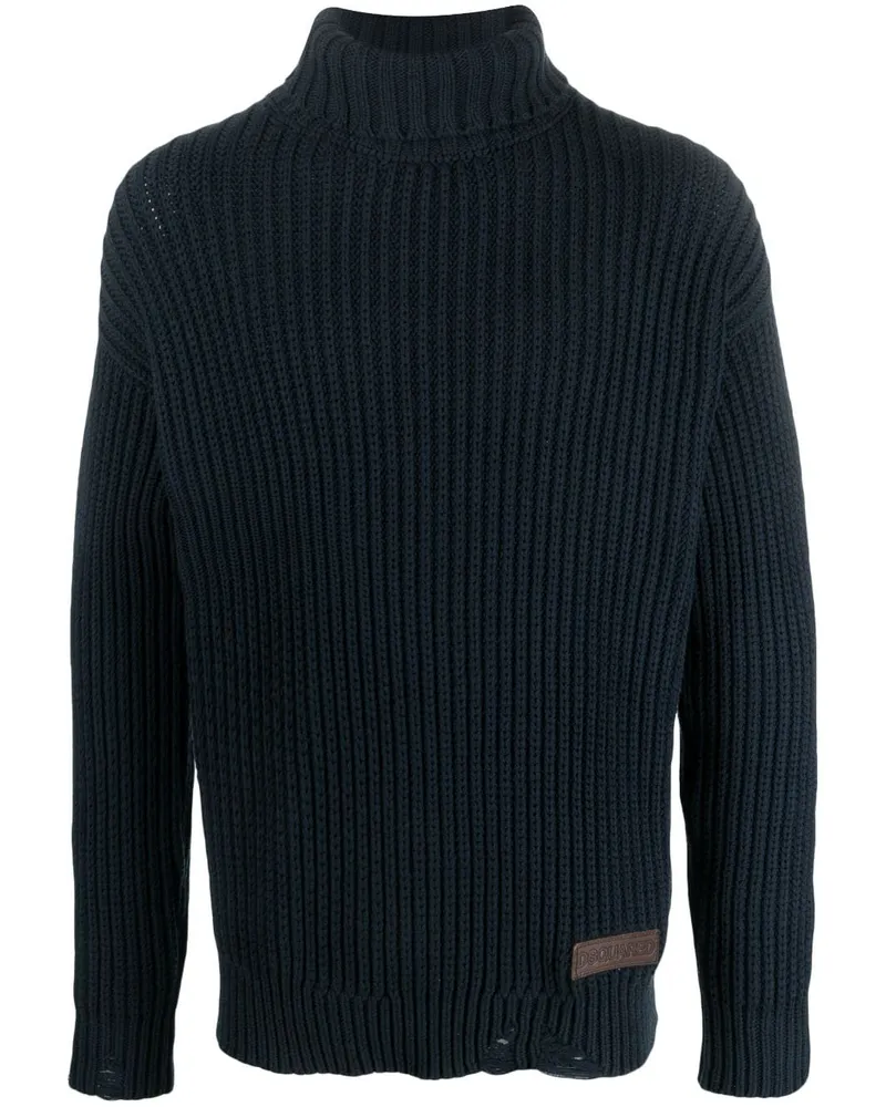 Dsquared2 Rollkragenpullover mit Logo-Patch - Blau Blau