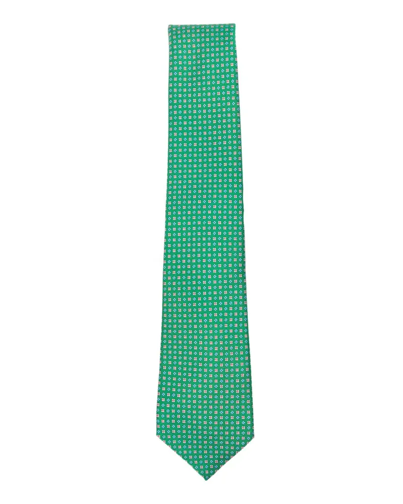 Kiton geometric-print silk tie - Grün Grün