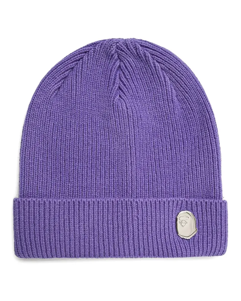 BAPE Gerippte Beanie mit Logo-Schild - Violett Violett